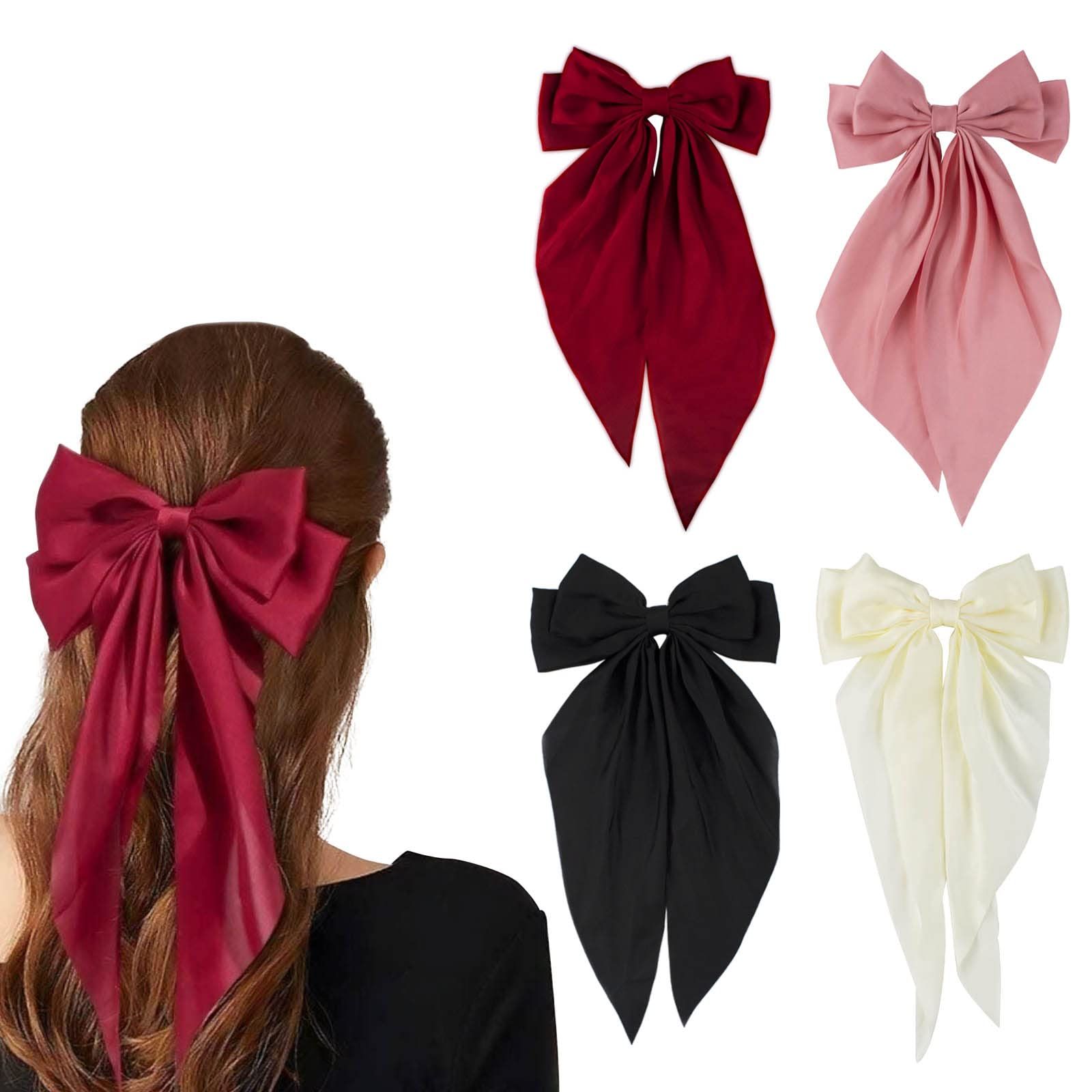 4PCS Silky Satin Big Hair Bow Clips Barrettes with Long Tail, French Hair Ribbon Bows for Women G... | Amazon (CA)