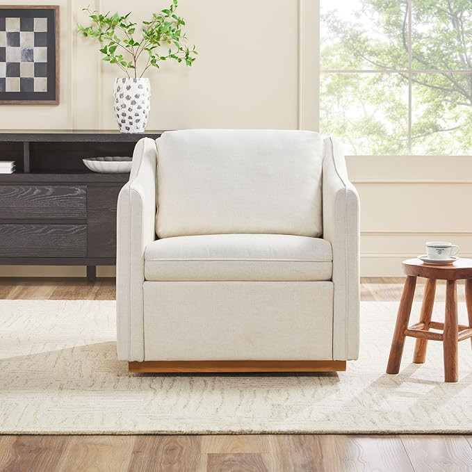 Walker Edison Nash Modern Farmhouse Linen Swivel Accent Chair, Cream | Amazon (US)