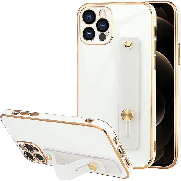TEAUGHT Case for iPhone 12 Pro Max, Soft TPU White Plating with Adjustable Wristband Kickstand Slim  | Amazon (US)