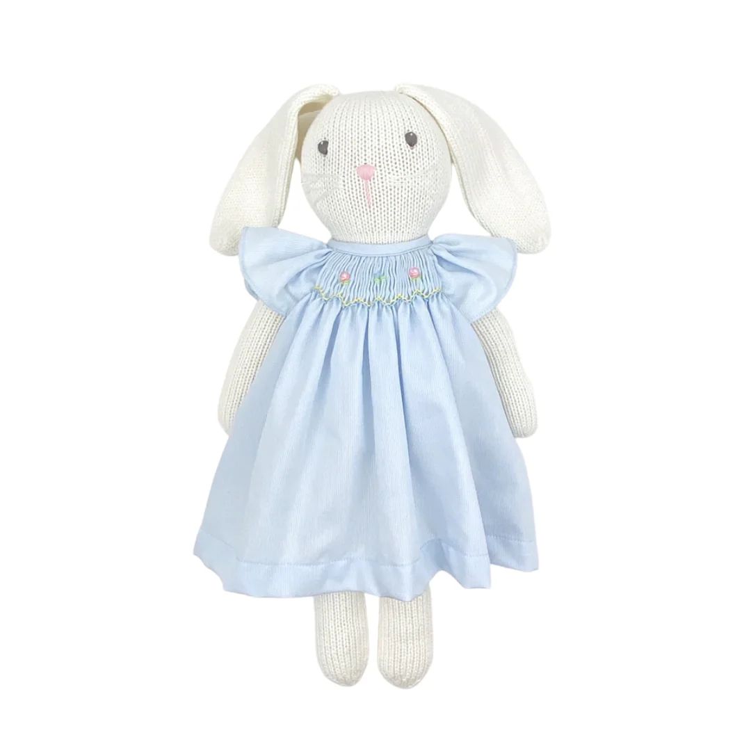 Knit Bunny with Blue Smocked Dress | JoJo Mommy