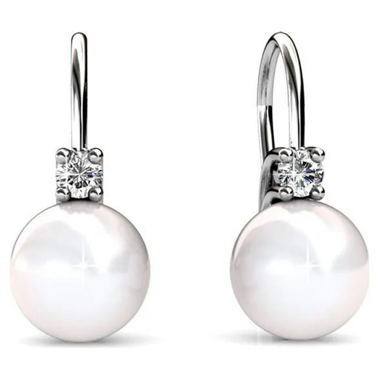 Cate & Chloe Cassie 18k White Gold Plated Silver Pearl Drop Earrings | Crystal Earrings for Women... | Walmart (US)