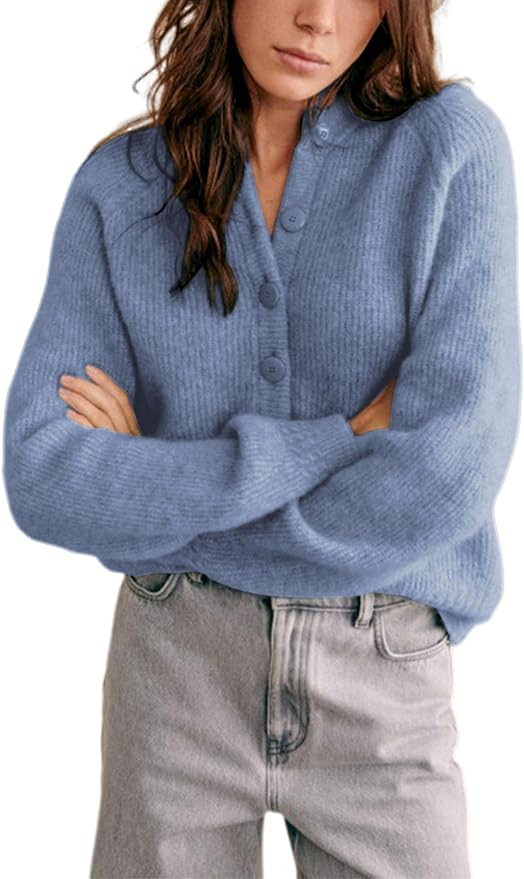 Bianstore Womens Casual Long Sleeve Crewneck Button Down Cardigan Chunky Knit Open Front Sweater ... | Amazon (US)