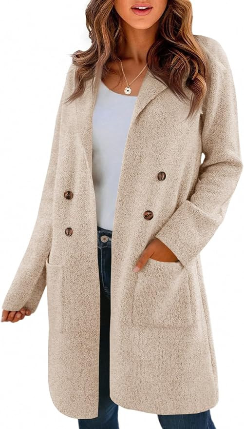 Saodimallsu Womens Long Cardigan Sweaters Open Front Knit Dressy Casual Chunky Lapel Coatigan Fal... | Amazon (US)