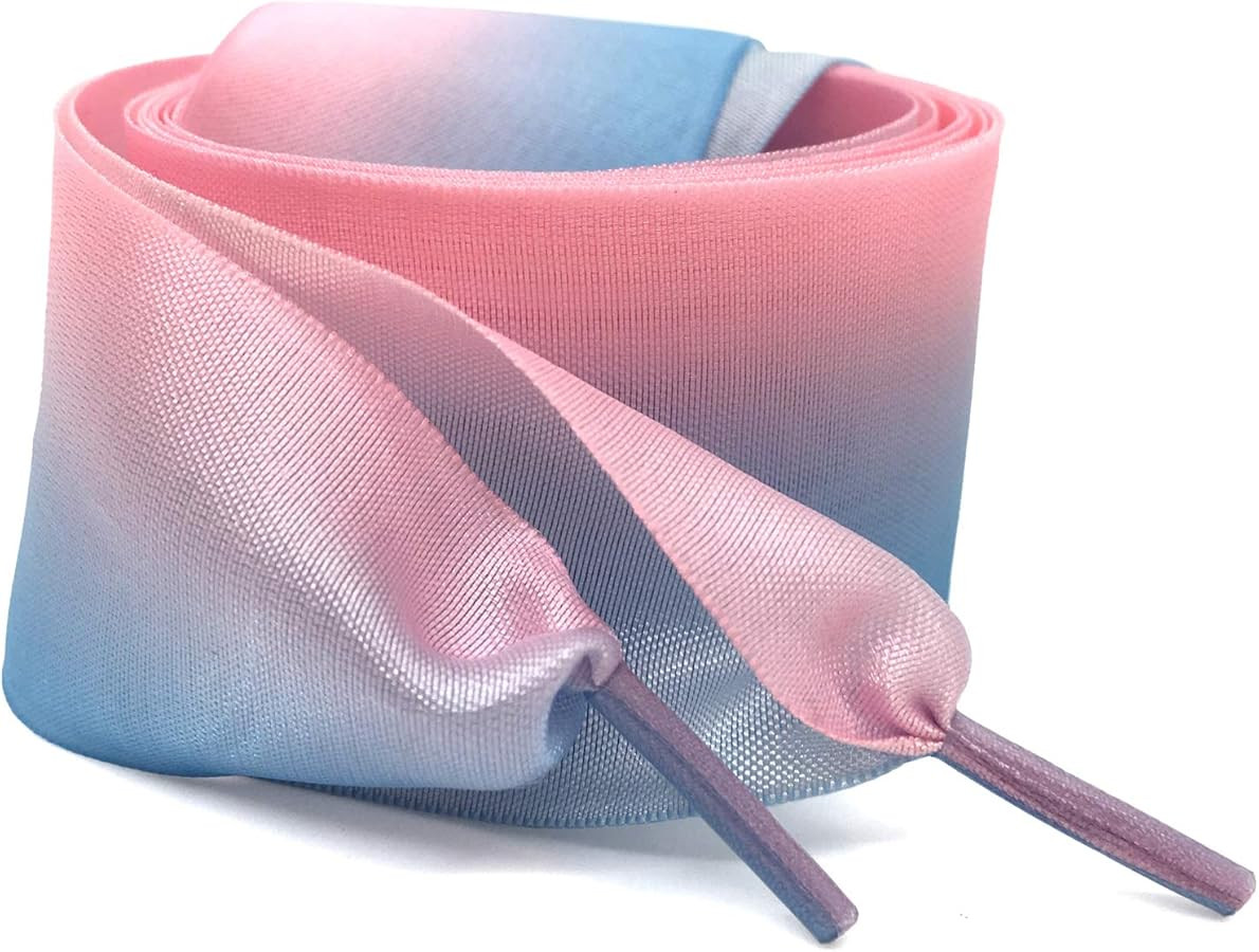 Super Womens Flat Gradient Shoe Laces 4CM Wide Shoestrings Silky Satin Ribbon Shoelaces[1 Pair] | Amazon (US)