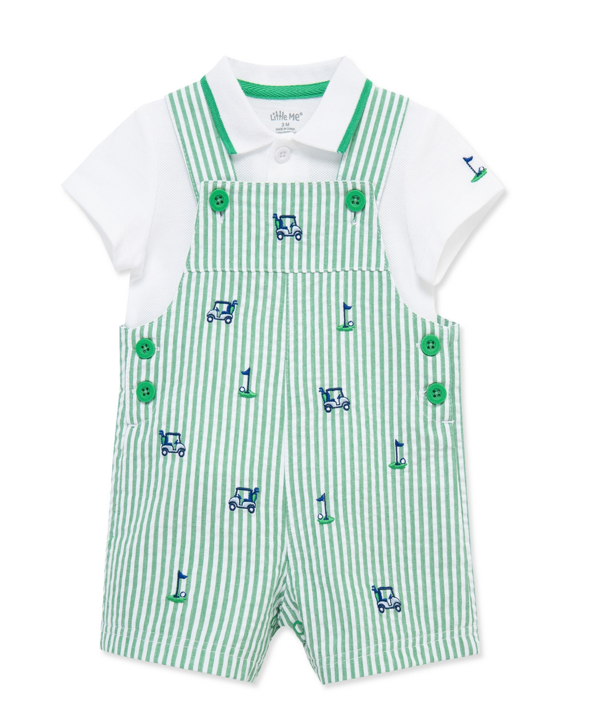Little Me Baby Boys' Golf Shortall and Polo Shirt, 2-Piece Set - GREEN | Macy's