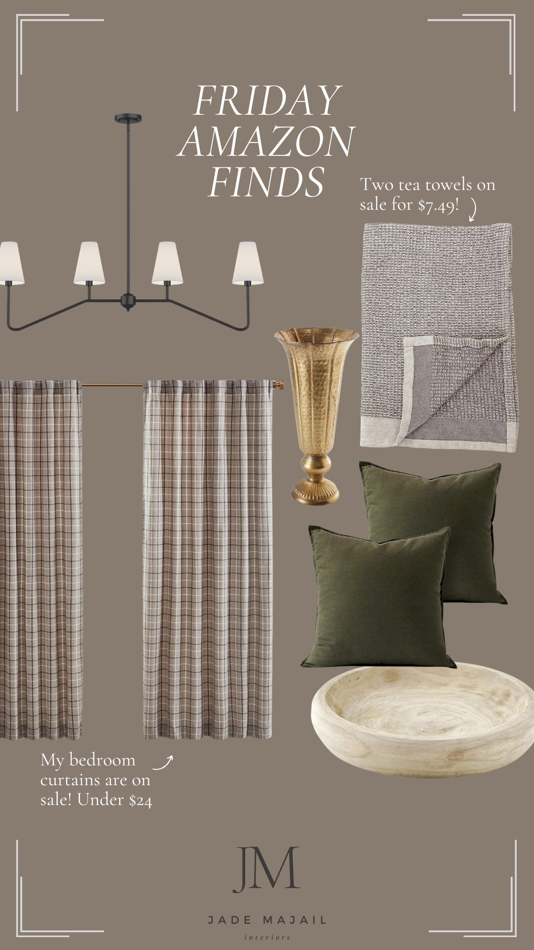 Friday Amazon Home Finds! 👏🏼 almost everything is on SALE. The chandelier is $110... say no more. 

Plaid curtains, black chandelier, tea towels, decorative bowl, pillow covers, distressed vase, home decor


#LTKSaleAlert #LTKHome