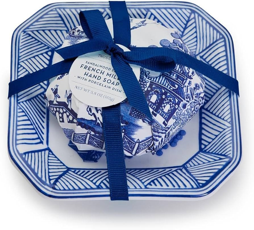 Two's Company Blue Willow Sandalwood Scent French Milled Soap w/ Porcelain Tray | Amazon (US)