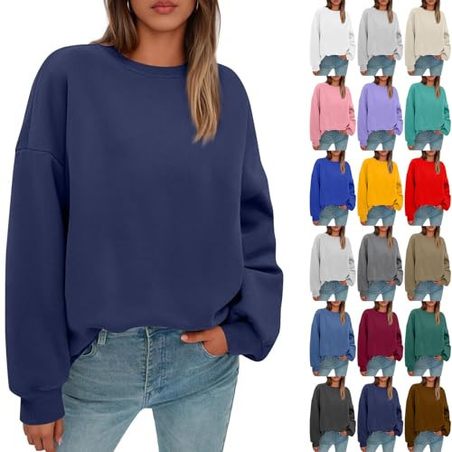 Crew Neck Sweatshirts Women Oversized Ladies Cozy Plain Fleece Pullover Sweatshirts No Hood Y2k Gym Hoodless Hoodies Sudaderas Para Mujer Womens Crew Neck Sweater Y2k Tops College Outfits for Women | Amazon (US)