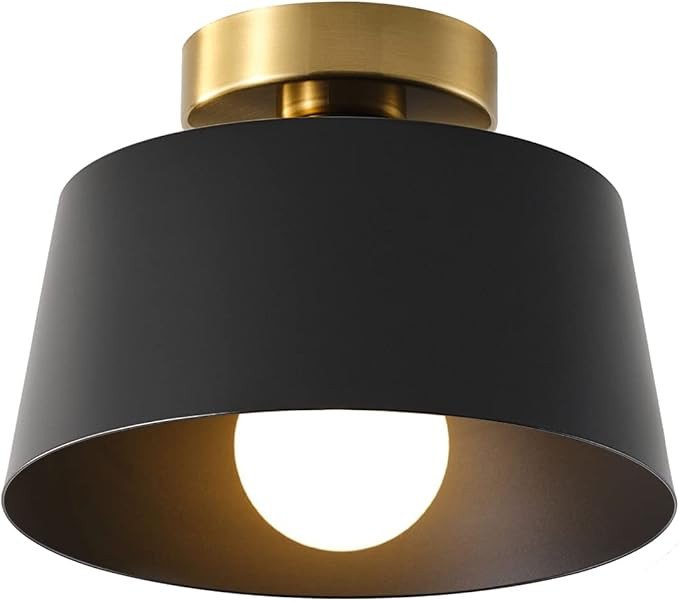 Ceiling Light Fixture, Hallway Ceiling Light with Gold Plate and Matte Black Shade, Modern Simple... | Amazon (US)