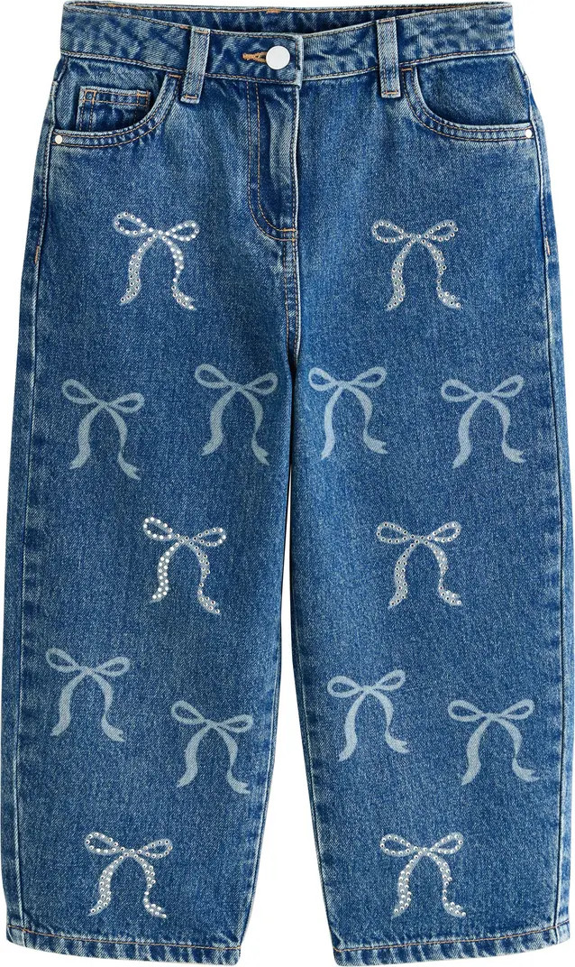 Kids' Sequin Bow Barrel Jeans | Nordstrom