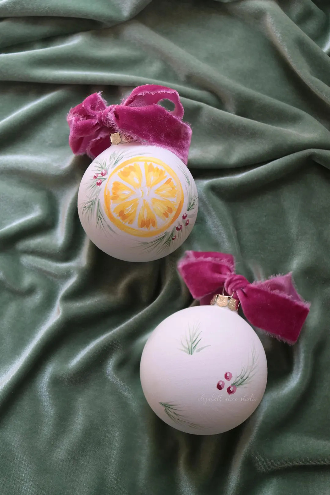 Hand-painted Lemon Ornament With Evergreen and Berries - Etsy | Etsy (US)