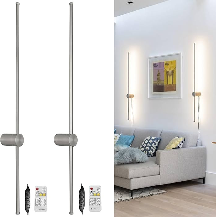 Brush Nickel Plug in Wall Sconces Set of Two, Modern LED Wall Lamp with Remote Control, 3 CCT 300... | Amazon (US)