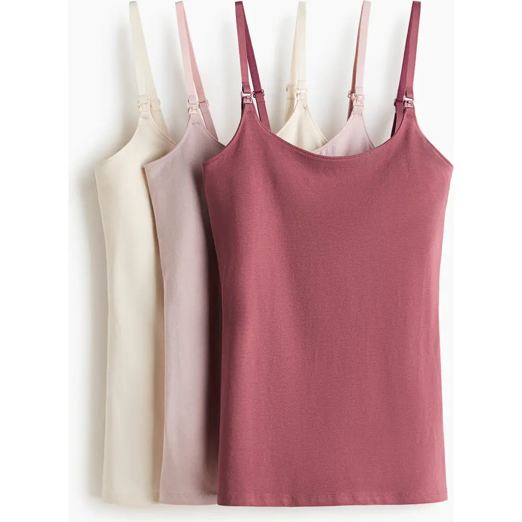 H&M Mama 3-pack Nursing Camisole Tops in Dark Dusty Pink/light Beige at Nordstrom, Size X-Large | Nordstrom