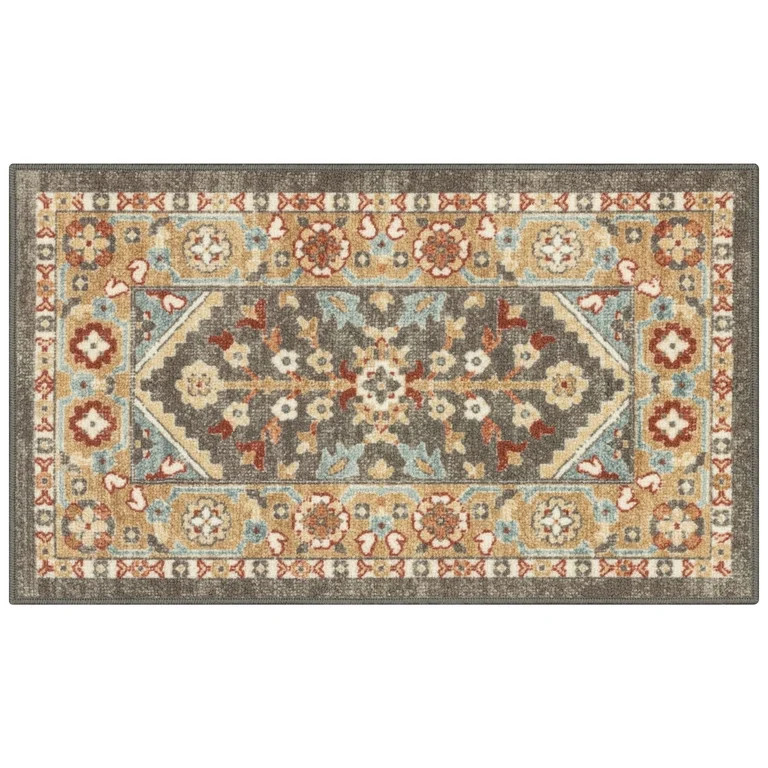 Mainstays Persian Border Medallion Loop Print Rust Brown Indoor Accent Rug, 1'8"x2'10" | Walmart (US)