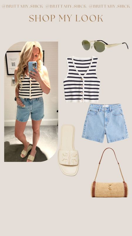 Abercrombie spring outfit striped sweater tank denim dad shorts sandals raffia handbag bag preppy classic old money Sofia Ritchie grainge 

#LTKfindsunder100 #LTKfindsunder50 #LTKstyletip