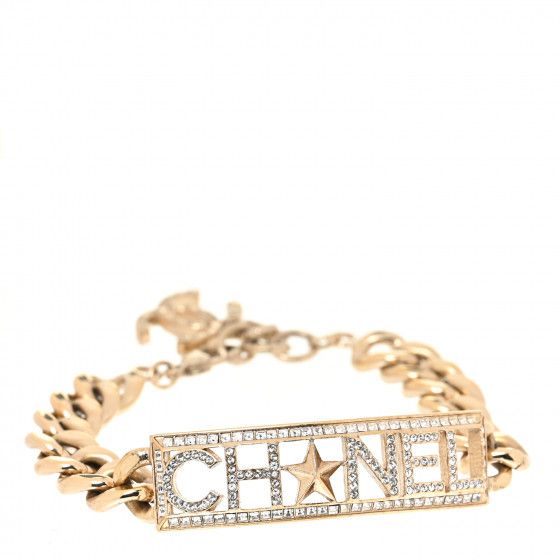 CHANEL Crystal Chain Baguette Logo Star Bracelet Gold | FASHIONPHILE | Fashionphile