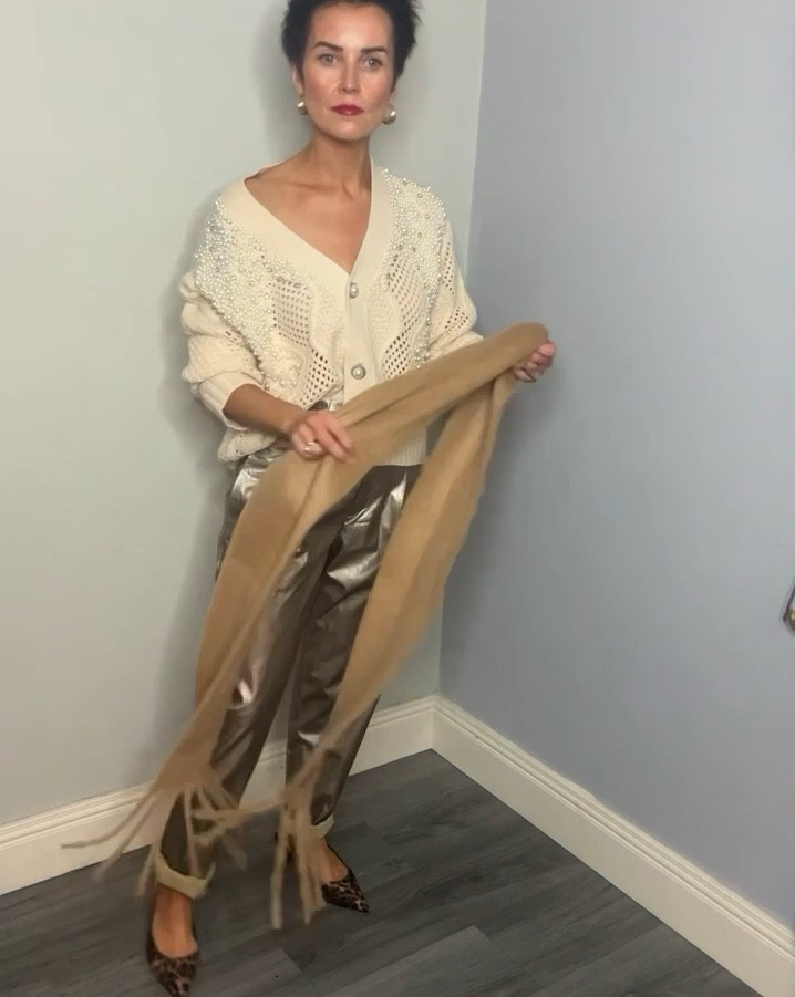 Scarf Season 

Metallic Trousers & Embellished Cardigan available from local
Boutique @ozone linked in my linked folder 

#LTKwinter #LTKgrwm #LTKover50style