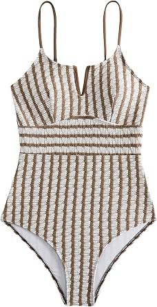 MakeMeChic Women's One Piece Swimsuit Striped Sleeveless Tummy Control Bathing Suit Swimwear | Amazon (US)