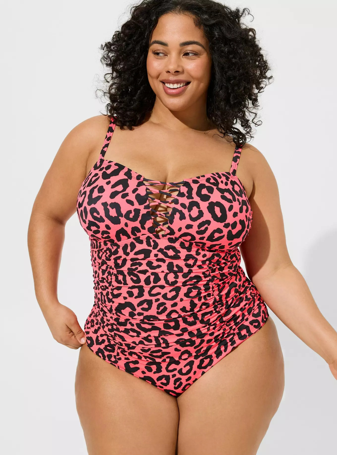 Slim Fix Wireless Lattice Front One Piece Swimsuit | Torrid (US & Canada)