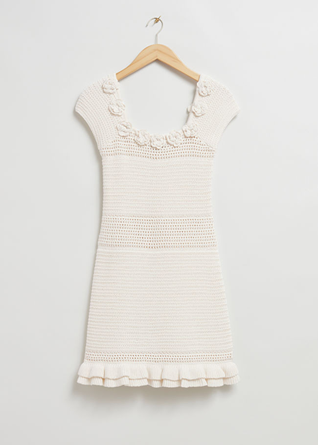 Floral-Appliqué Crochet Dress - Cream - Mini dresses - & Other Stories US | & Other Stories US