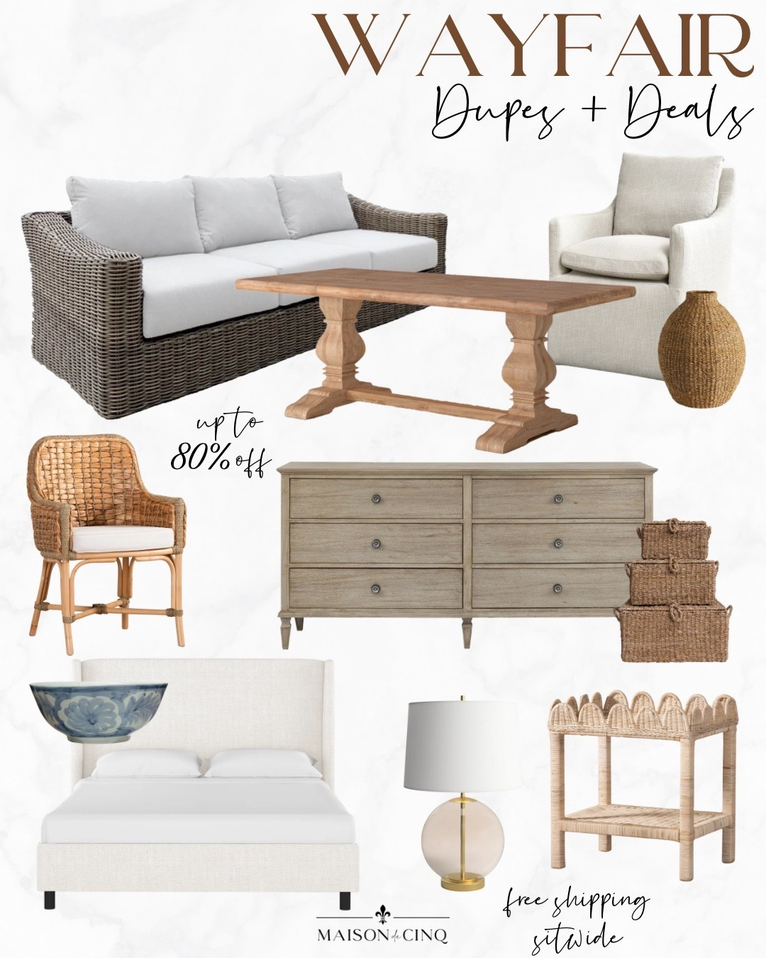 So may great dupes at Wayfair - or even the exact same item for much less!!

Home decor, spring refresh, side table, table lamp, upholstered chair, dining chair, bed, baskets



#LTKHome