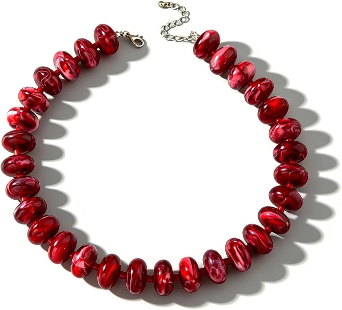 Beaded Necklace for Women Chunky Necklace Boho Bead Choker Acrylic Big Bead Necklaces Summer Beac... | Amazon (US)