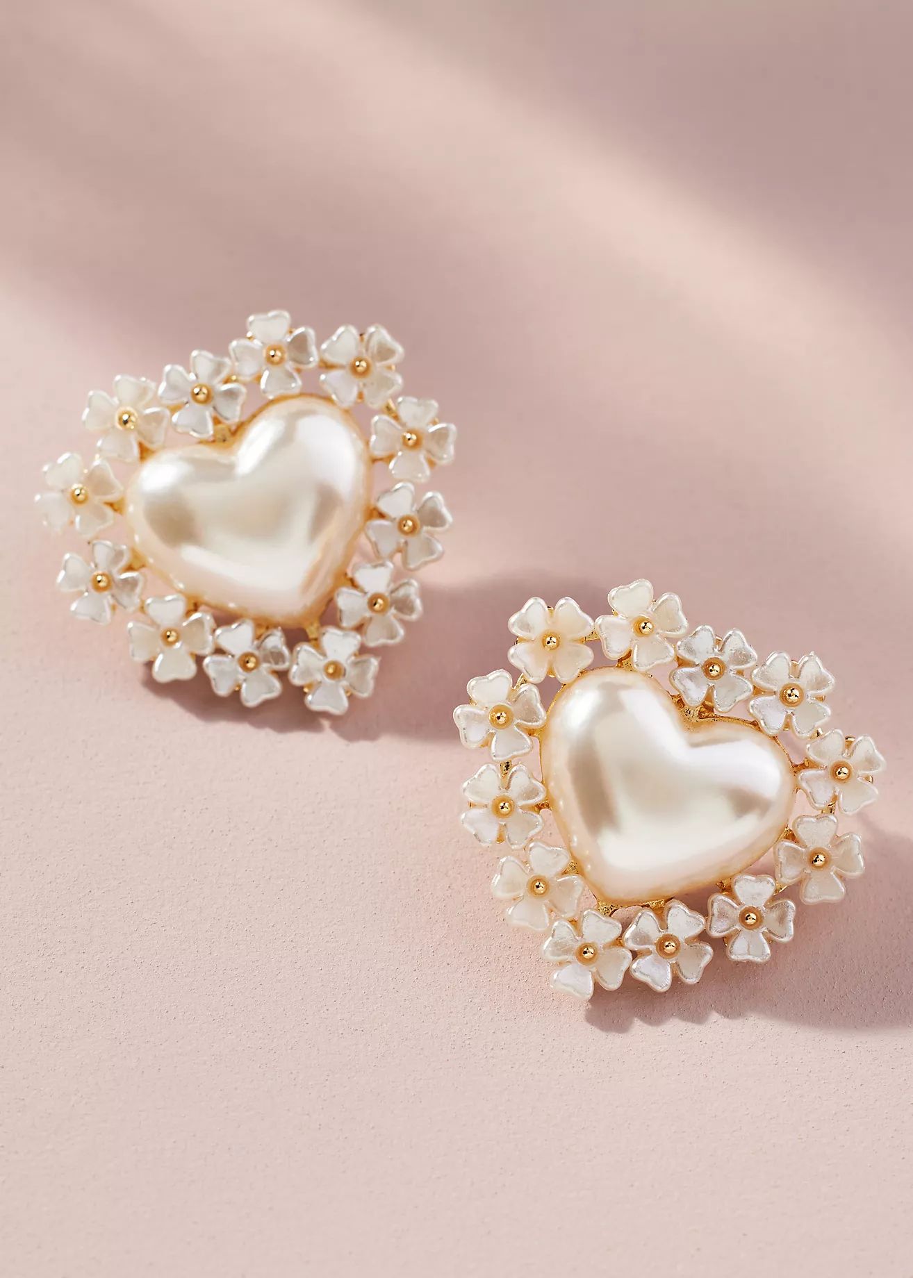 The Pink Reef Floral Pearl Heart Earrings | Anthropologie (US)