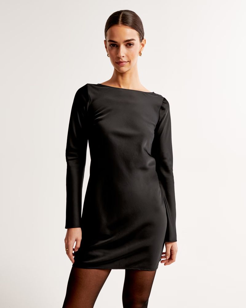 Satin Long-Sleeve Open-Back Mini Dress | Abercrombie & Fitch (US)