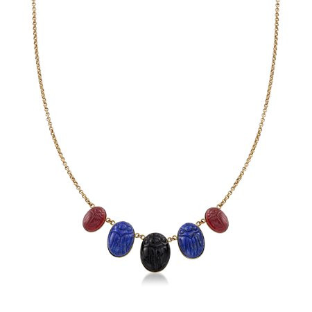 Ross-Simons Red and Black Agate With Lapis Scarab Necklace in 14kt Yellow Gold | Walmart (US)