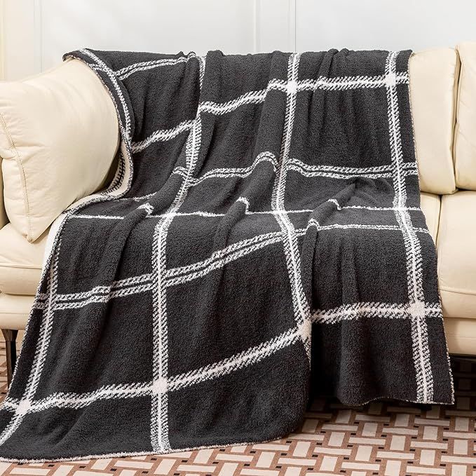 Mokoya Ultra Soft Checkered Plaid Blanket 50"x70", Double-Sided Fluffy Knit Blanket, Reversible L... | Amazon (US)