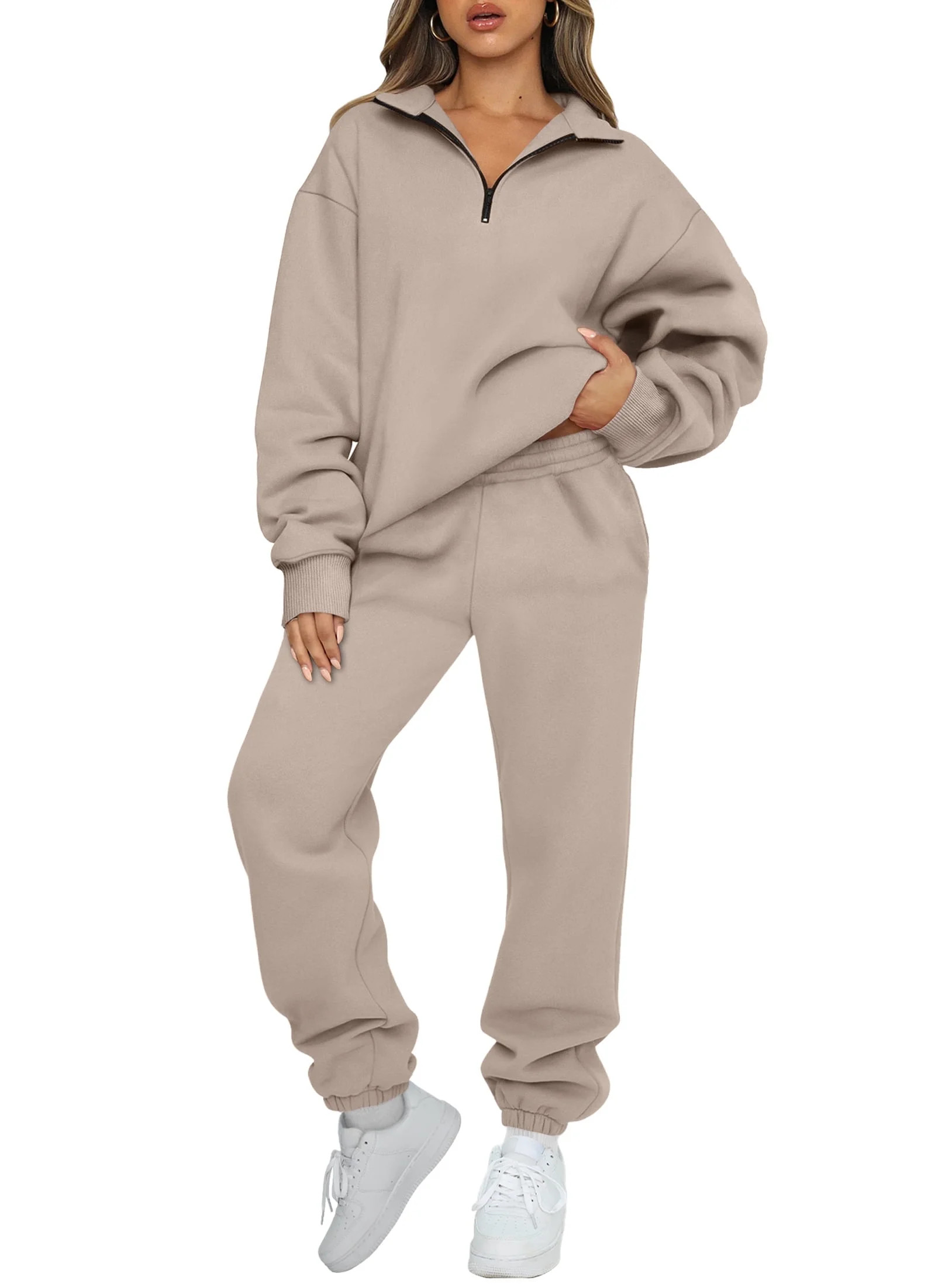 SUNBS Women's Sweatsuits 2 Piece Outfits Long Sleeve Half Zip Pullover and Baggy Sweatpants with ... | Walmart (US)