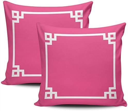 LEKAIHUAI Home Decoration Throw Pillow Cases Covers Pink and White Greek Key Border Pillowcases Squa | Amazon (US)