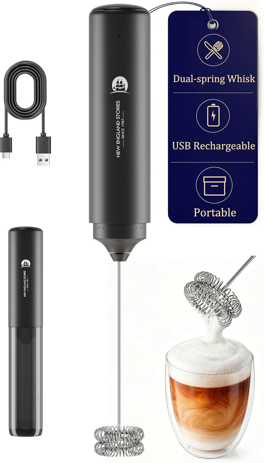 New England Stories Handheld Rechargeable Milk Frother Wand | Amazon (US)