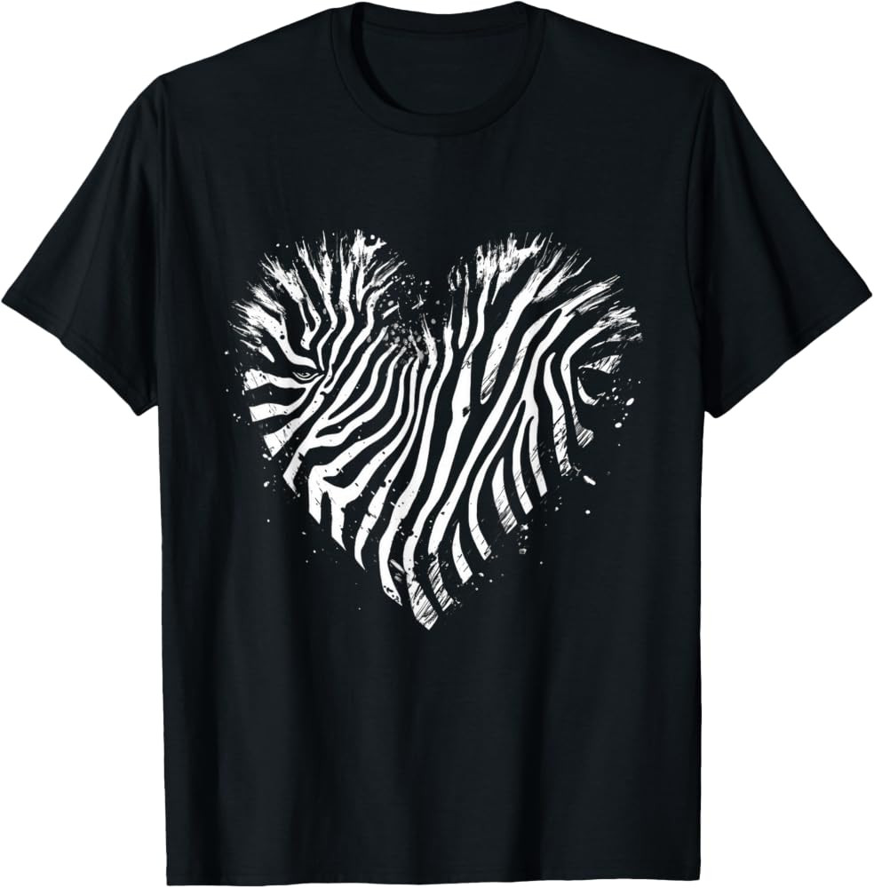 Zebra Heart Drawing Wildlife Safari Animal Print Artwork T-Shirt | Amazon (US)