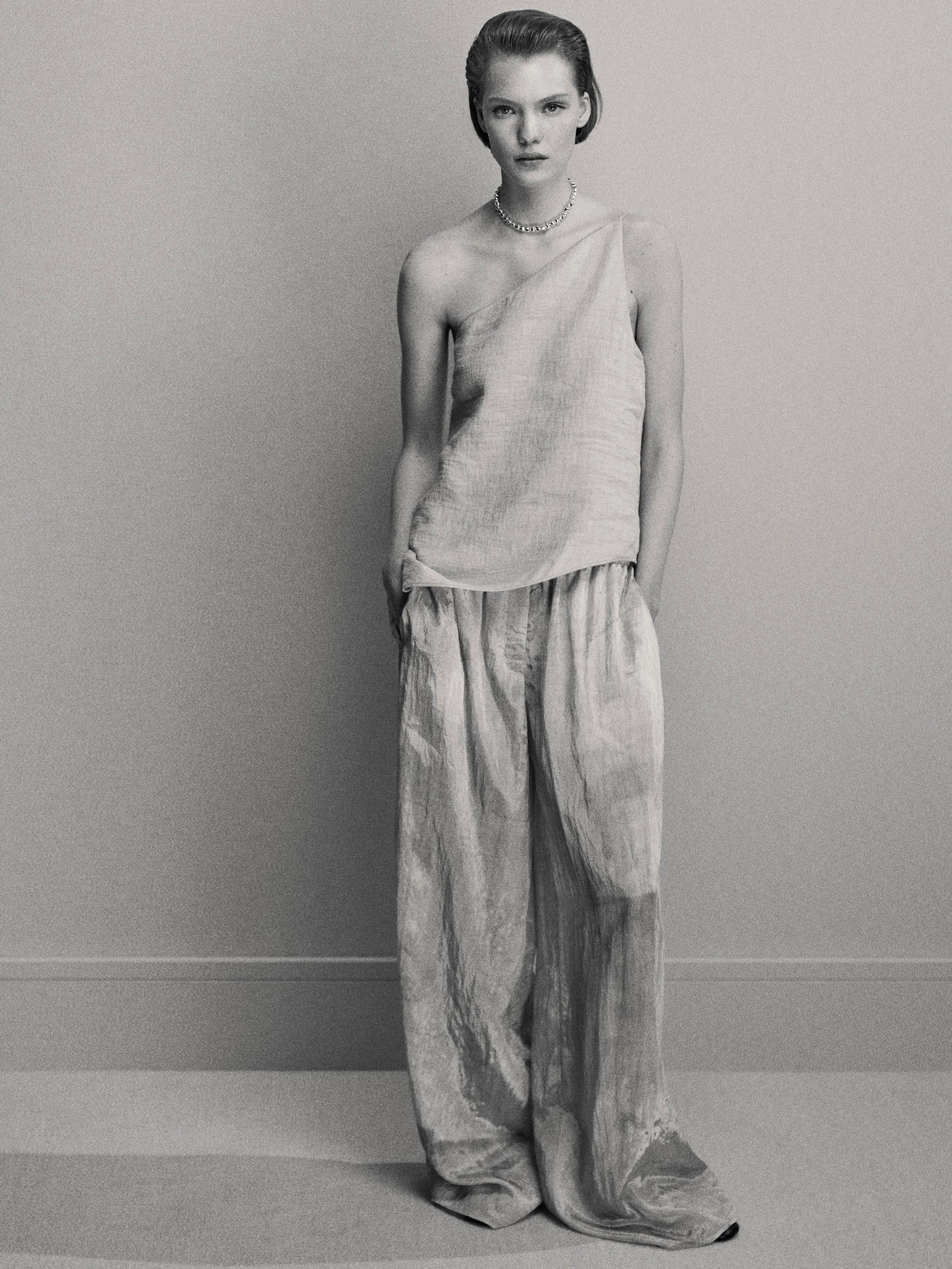 Lightweight asymmetric linen blend top | Massimo Dutti UK