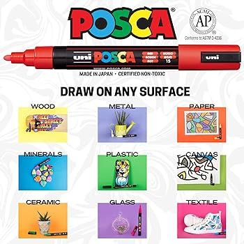 8 Posca Paint Markers, 5M Medium Markers with Reversible Tips, Marker Set of Acrylic Paint Pens |... | Amazon (US)