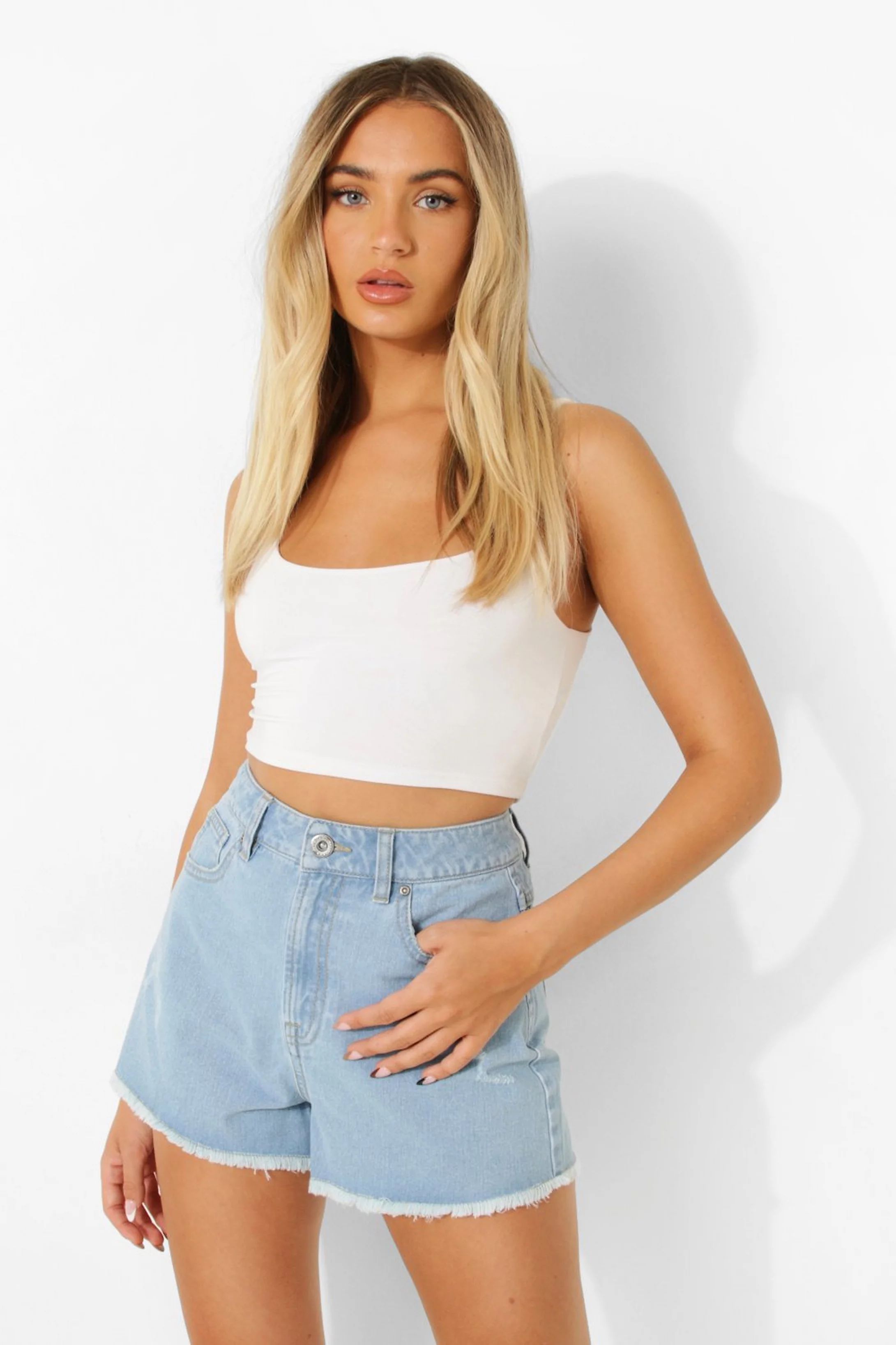 Distressed Hem Denim Shorts | Boohoo.com (US & CA)