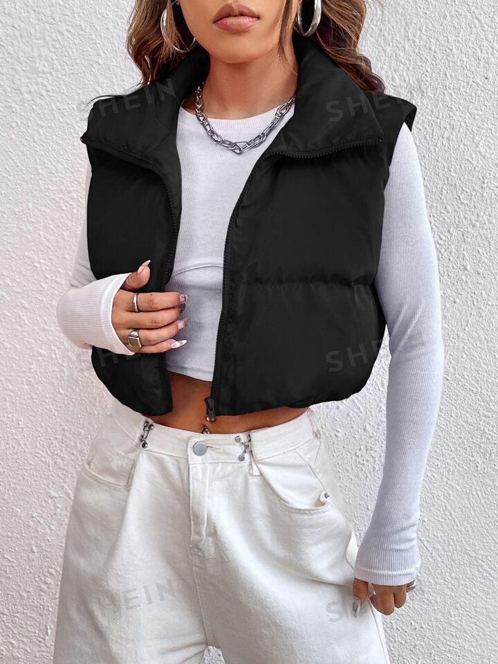 SHEIN EZwear Zipper Front Vest Puffer Coat | SHEIN