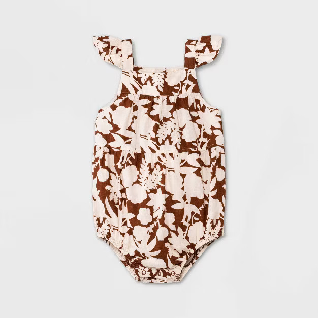 Baby Girls' Floral Romper - Cat & Jack™ Brown | Target