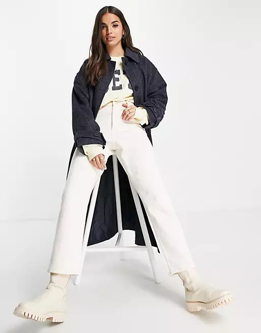 ASOS DESIGN oversized boyfriend coat in navy twill | ASOS (Global)