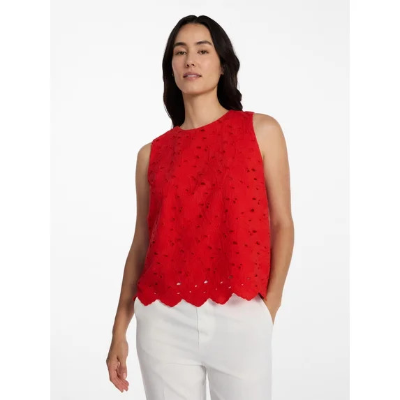 Time and Tru Women’s and Women’s Plus Eyelet Embroidered Top, Sizes XS-4X | Walmart (US)