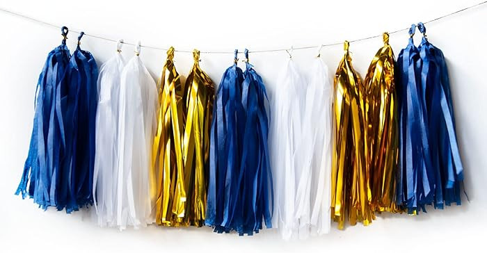 AIM & GGKK Navy Blue,Gold and White Tassel Garland Banner Tissue Paper Tassels for Party Suppiles... | Amazon (US)