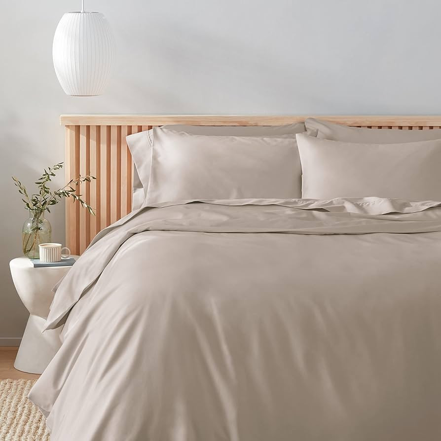 Amazon Aware 100% Organic Cotton 300 Thread Count Duvet Cover Set - Taupe, Full/Queen | Amazon (US)