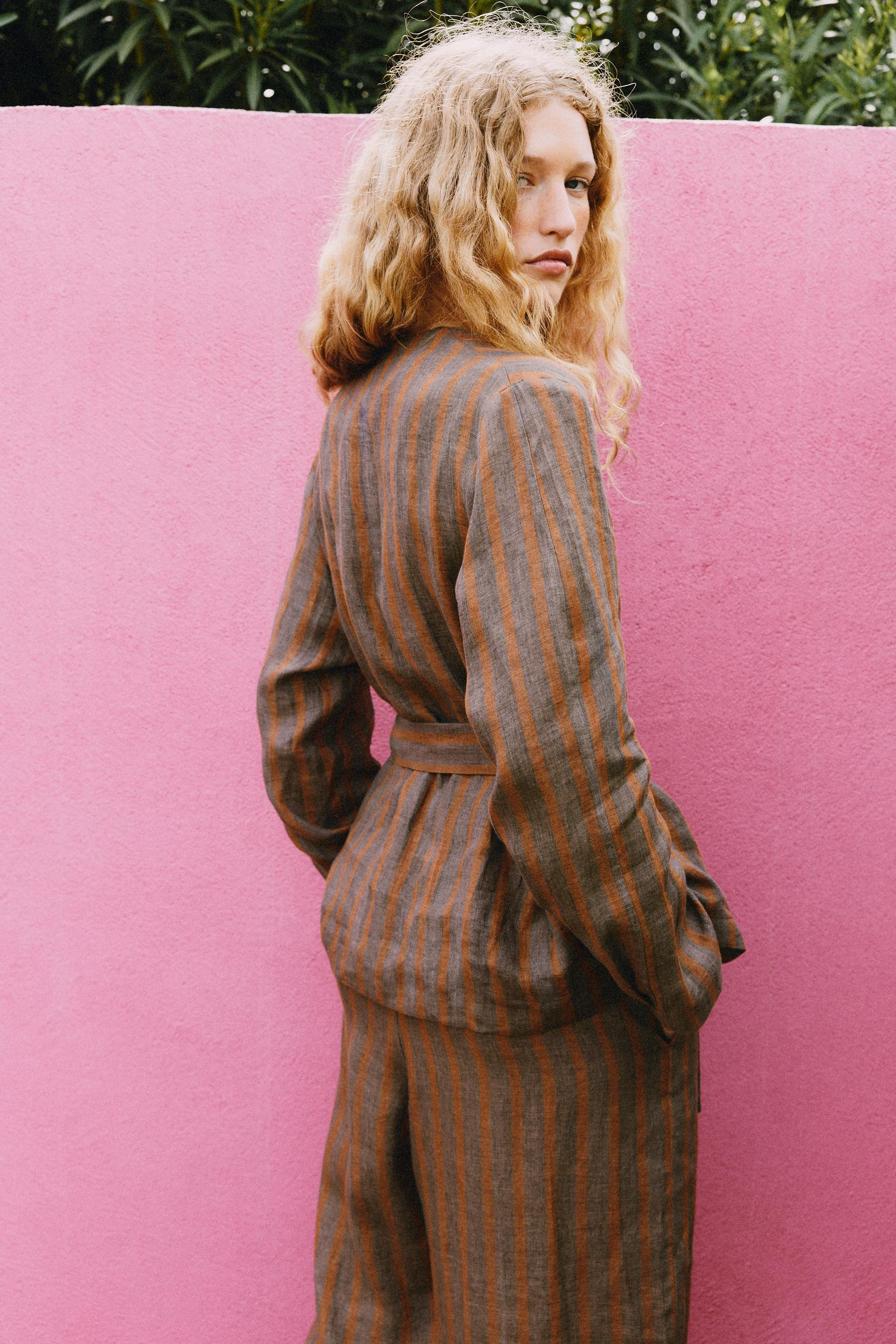 STRIPED 100% LINEN BLAZER | Zara Canada