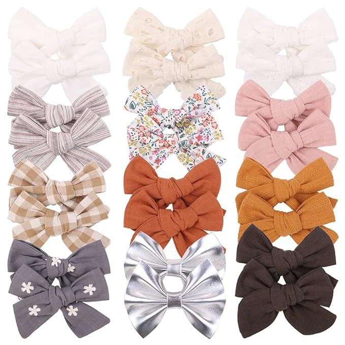 Amazon.com: 24PCS 3.6 Inches Baby Girls Hair Bows Full Lined Alligator Clips Linen Hair Barrettes... | Amazon (US)