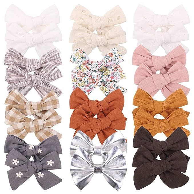 24PCS 3.6 Inches Baby Girls Hair Bows Full Lined Alligator Clips Linen Hair Barrettes Hair Access... | Amazon (US)
