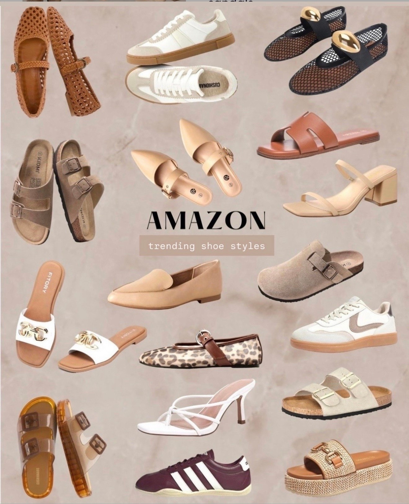 Spring and summer footwear
Women’s shoes
Sandals 
Brown beige and leather shoes 
Spring summer