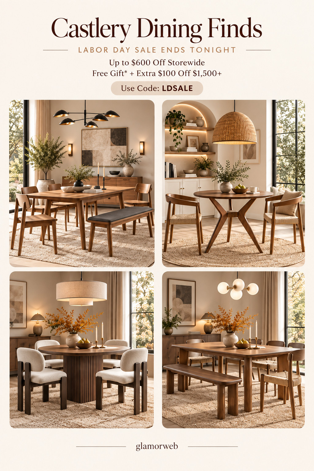 Obsessed with these Castlery dining room finds 🤎 Such an easy way to give your space a warm, modern fall refresh without overdoing the decor. From cozy round tables to statement dining sets with benches and boucle chairs, these all look so elevated and timeless. Labor Day Sale ENDS TONIGHT — get up to $600 off storewide + a Free Gift + Extra $100 off $1,500+ with code LDSALE*. Definitely a good time to grab the dining set you’ve been eyeing!

#Castlery #CastleryFinds #DiningRoomIdeas #DiningRoomInspo #DiningTable #DiningSet #DiningRoomDecor #FallDiningRoom #FallHomeRefresh #ModernDiningRoom #NeutralHome #OrganicModern #WarmMinimalism #HomeDecorFinds #InteriorInspo #DiningRoomGoals #LaborDaySale #LaborDayDeals #FurnitureSale #HomeDeals 

 #LTKSeasonal #LTKHome #LTKSaleAlert