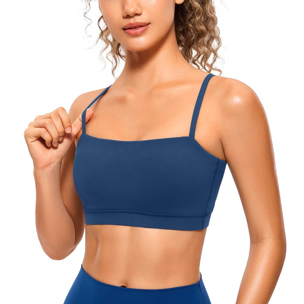 CRZ YOGA Butterluxe Womens Adjustable Spaghetti Thin Strap Sports Bra - Padded Wireless Square Ne... | Amazon (US)