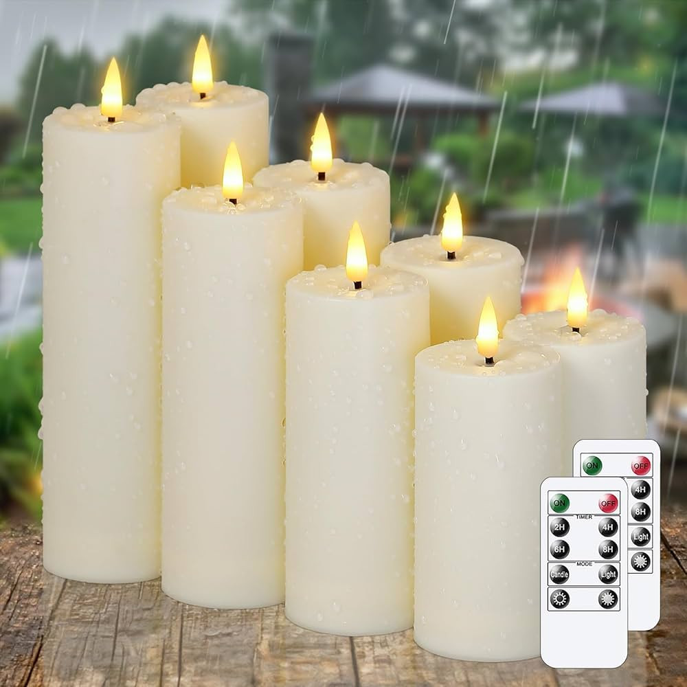 8pcs Waterproof Plastic Flameless 2.2" x4" 4" 5" 5" 6" 6" 7" 7" Flickering Ivory Candles with Rem... | Amazon (US)